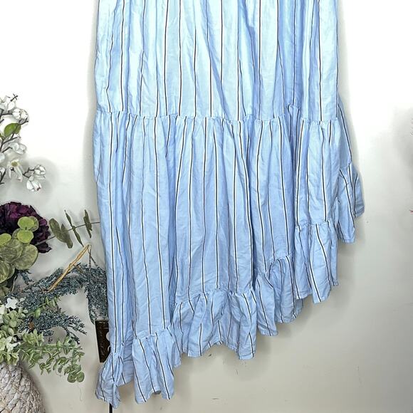 FRAME Gemma Asymmetrical Maxi Dress Ciel Blue Stripe Cotton Poplin {C53} - Picture 3 of 7